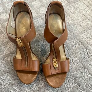 Michael Kors Tan Leather Sandals with Gold Accents
